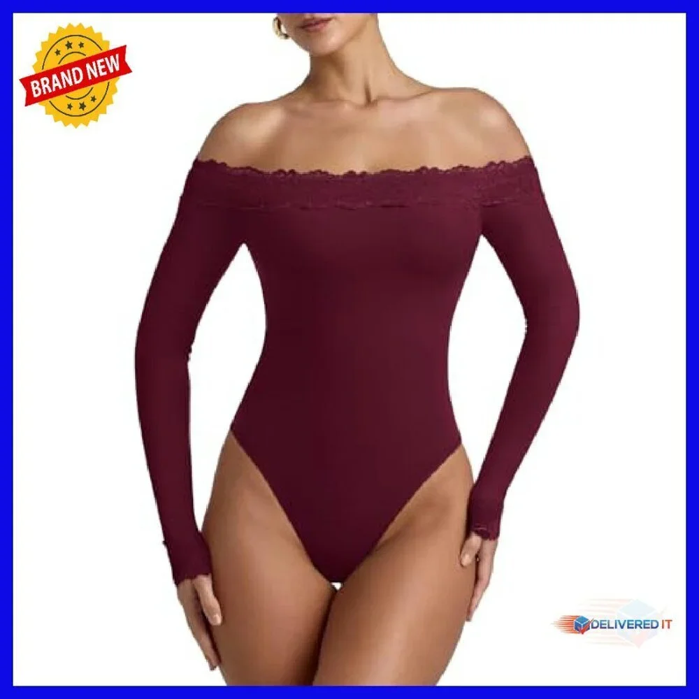 Off Shoulder Long Sleeve Lace Bodysuit Sexy Going Out Top